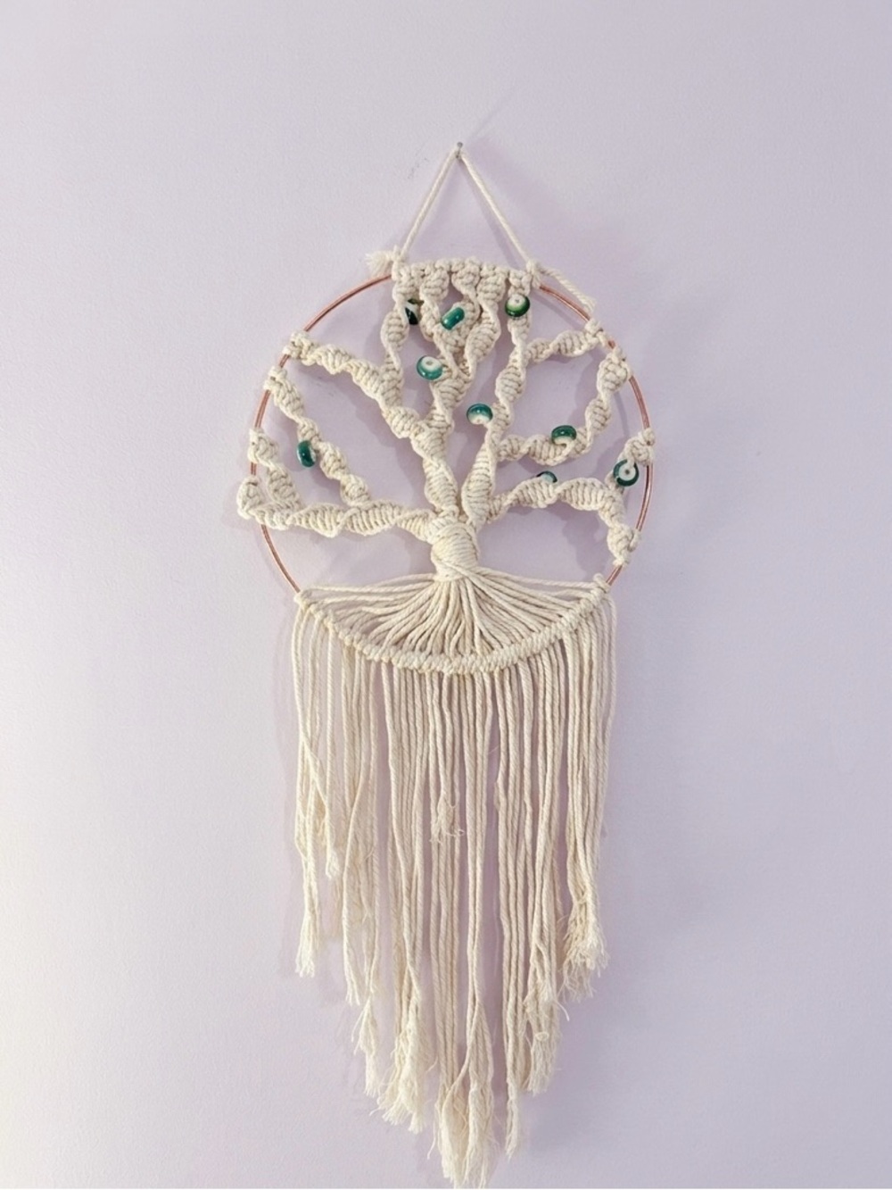 Boho Macrame Tree of Life Wall Hanging with Turquoise Beads & Fringe